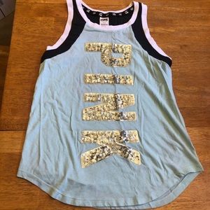 Pink silver sequined bling tank top NICE size S